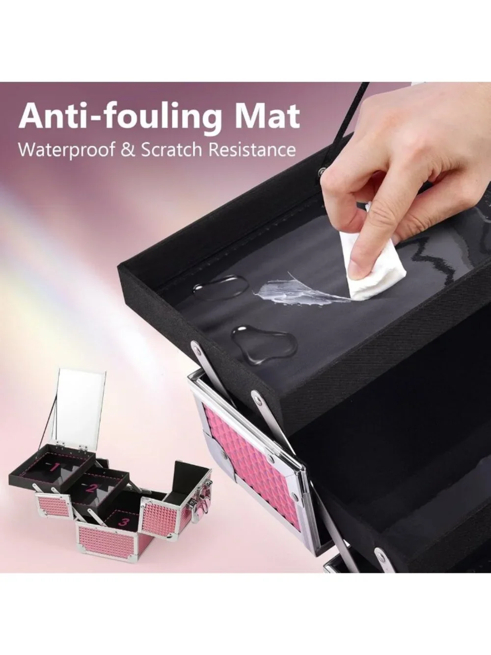 Portable Makeup Organizer with Mirror | Cosmetic Train Case, 2 Trays, Locking
